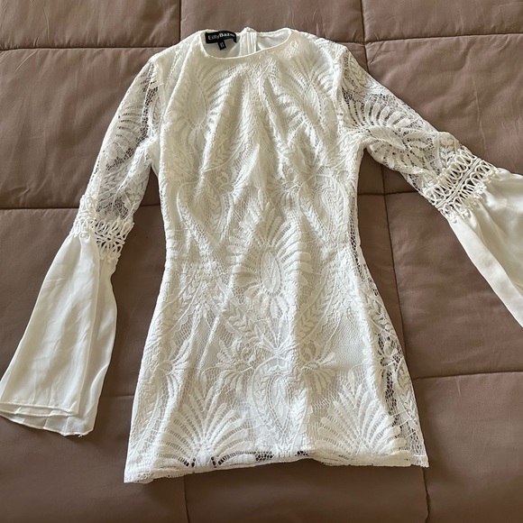 White Lace Long Sleeve Mini Dress - Picture 1 of 2